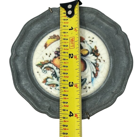 Vintage Pewter Coasters Ceramic Fruit Design Inserts Wall Decor Set of 6 READ - Picture 13 of 13